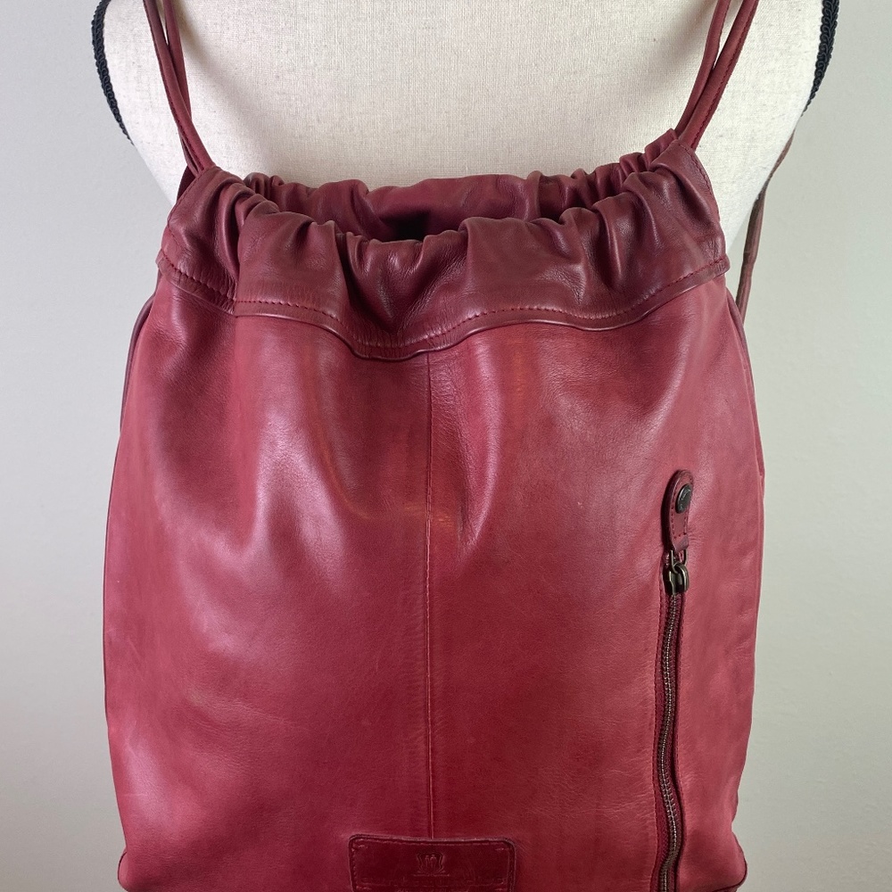 Aunts & Uncles Red Leather Drawstring Backpack Pu… - image 2